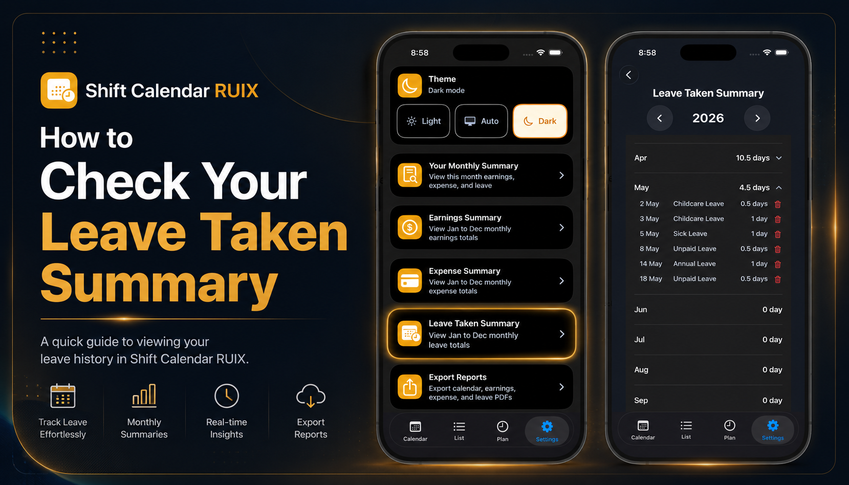 How to check your Leave Taken Summary in Shift Calendar RUIX