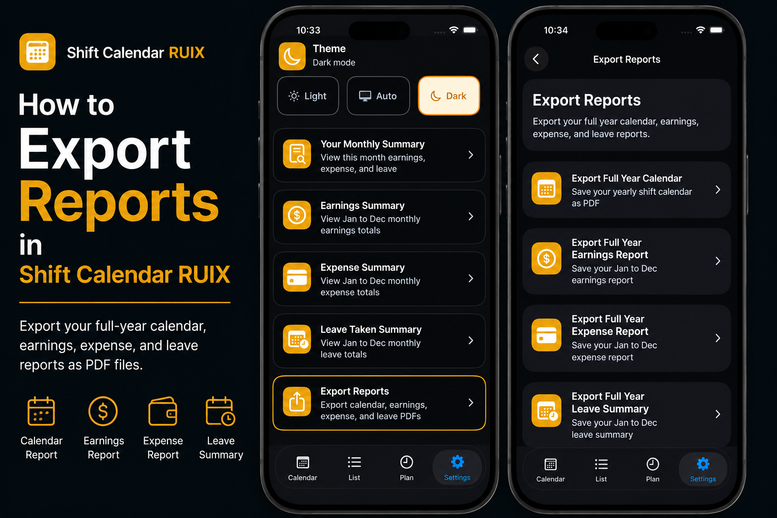 How to export reports in Shift Calendar RUIX