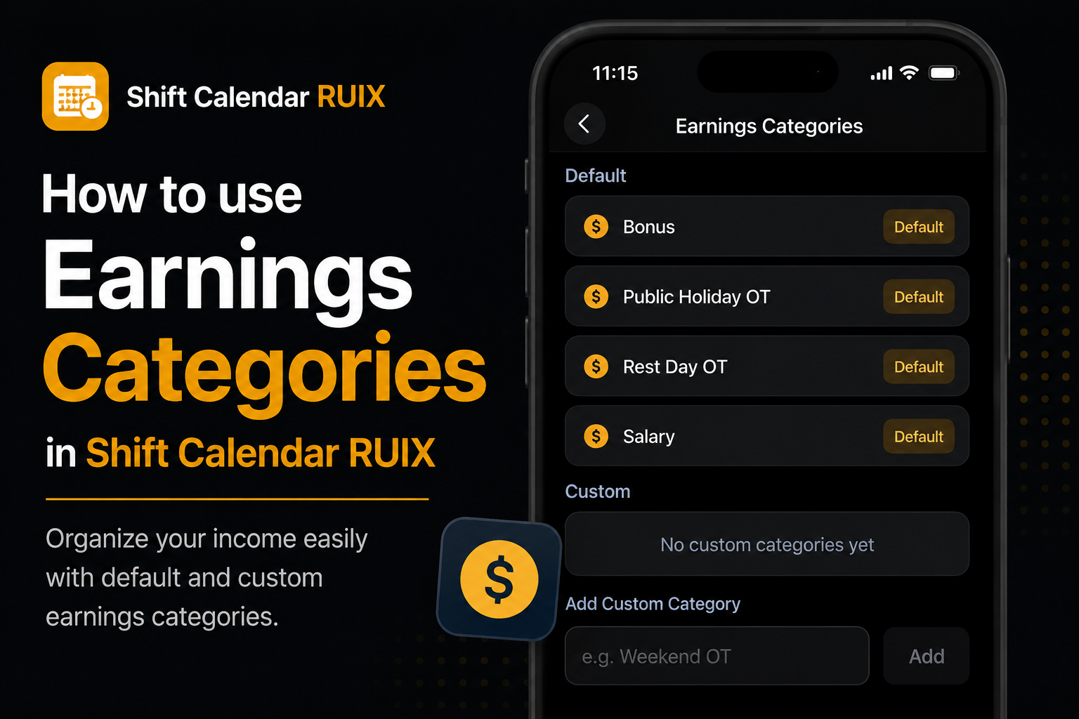 How to use Earnings Categories in Shift Calendar RUIX