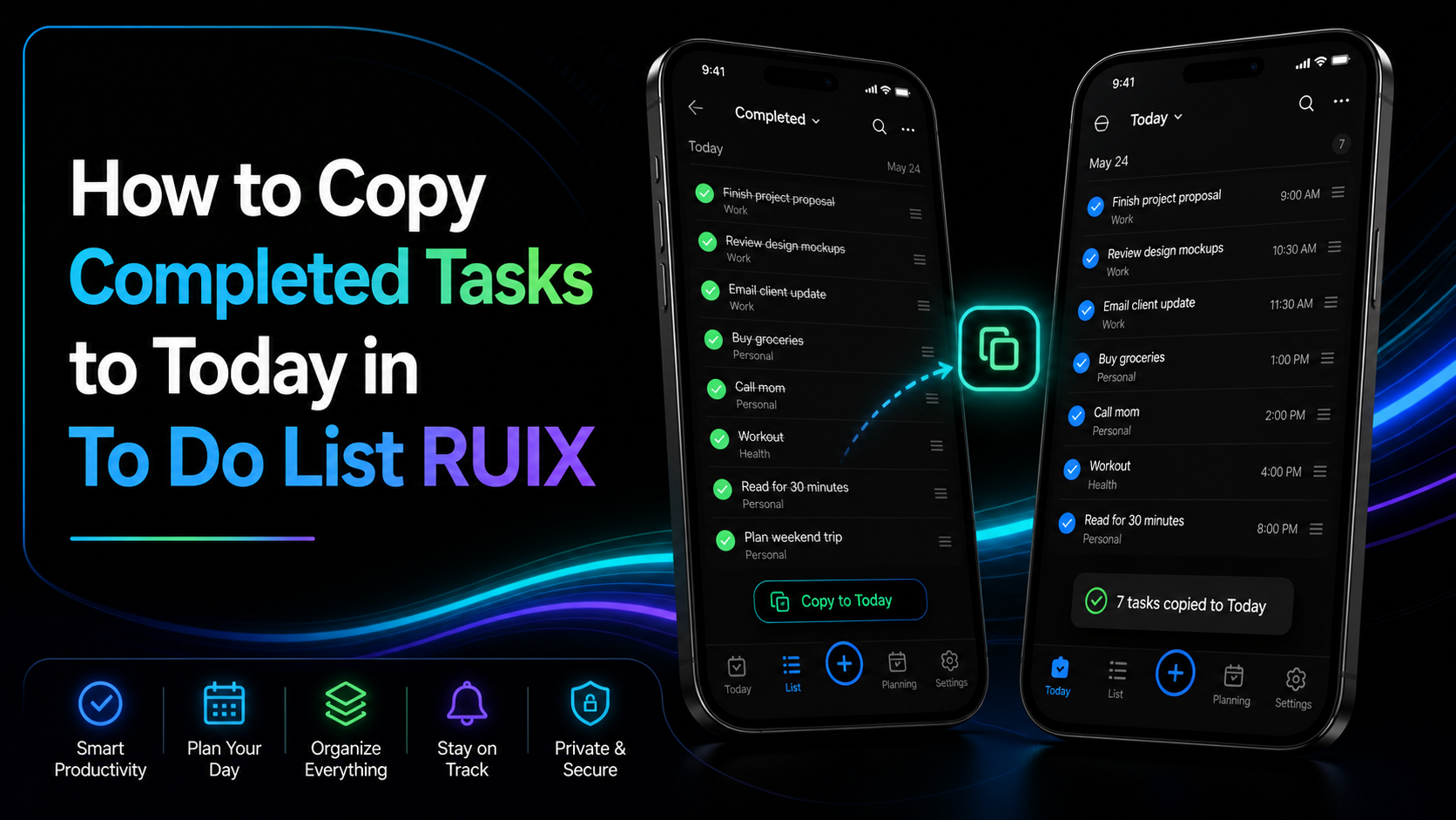 How to Copy Completed Tasks to Today in To Do List RUIX