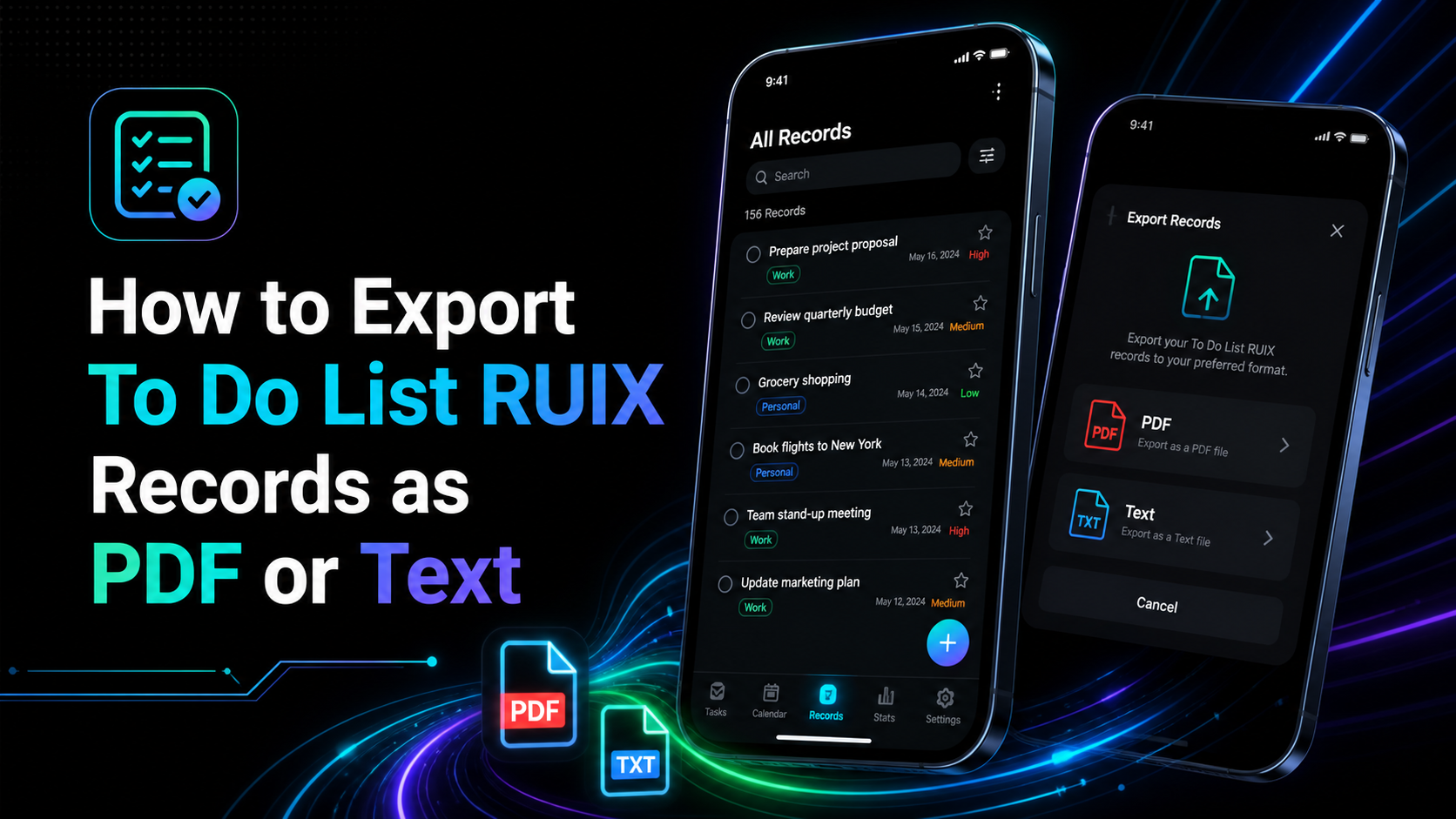 How to Export To Do List RUIX Records as PDF or Text