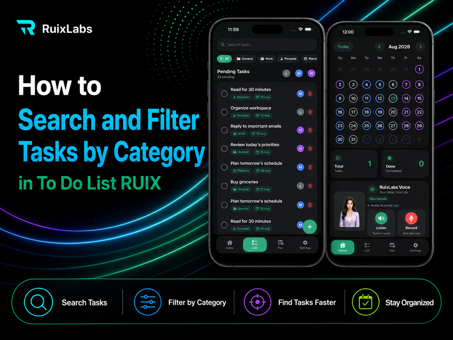 How to Search and Filter Tasks by Category in To Do List RUIX